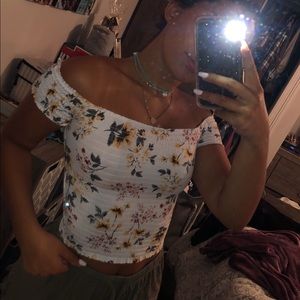 Garage floral crop top off shoulder